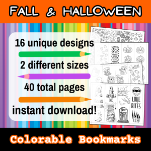 Fall and Halloween Bookmarks - Just Print and Color!