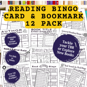 Reading Bingo Challenge Bundle – 12 Book-Themed Games + Matching Bookmarks Printable